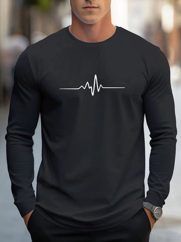 Fashionable men's autumn new striped print comfortable soft long sleeved T-shirt outdoor street style top