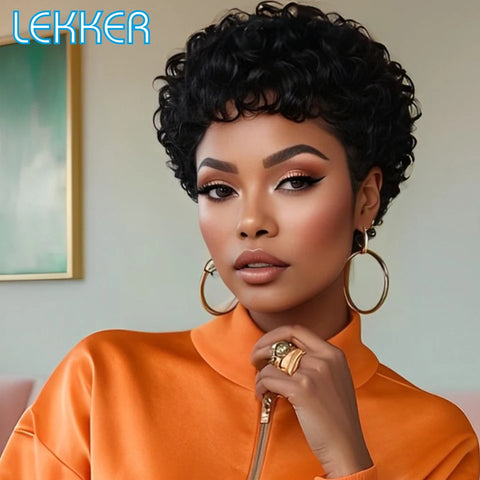 Lekker Colored Short Pixie Cut Curly Bob 100% Human Hair Wigs For Women Brazilian  remy Wigs