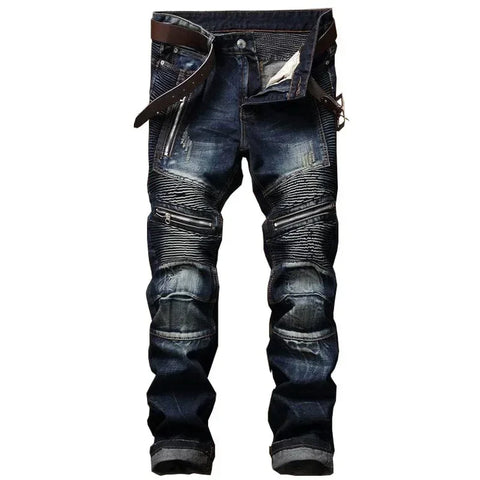 Punk Street Style Ripped Skinny Jeans Men Vintage Wash Solid Denim  Slim