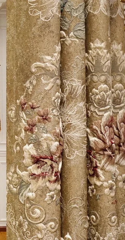 Custom New 3D Embossed Luxury Curtains for Living Dining Room Bedroom European Flower High-end Textured Noble Valance Tulle Cort