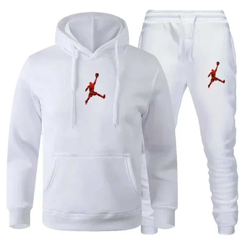 The two-piece pullover and jogging pants of the classic casual streetwear