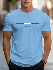 Men's summer 100 cotton fashionable casual loose plus size ITALIA pattern printed sports round neck short sleeved T-shirt top