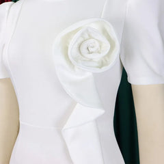 Casual Basic Women's Ruffled 3D Flower Short Sleeve Bodycon Mid Pencil Dress Elegant