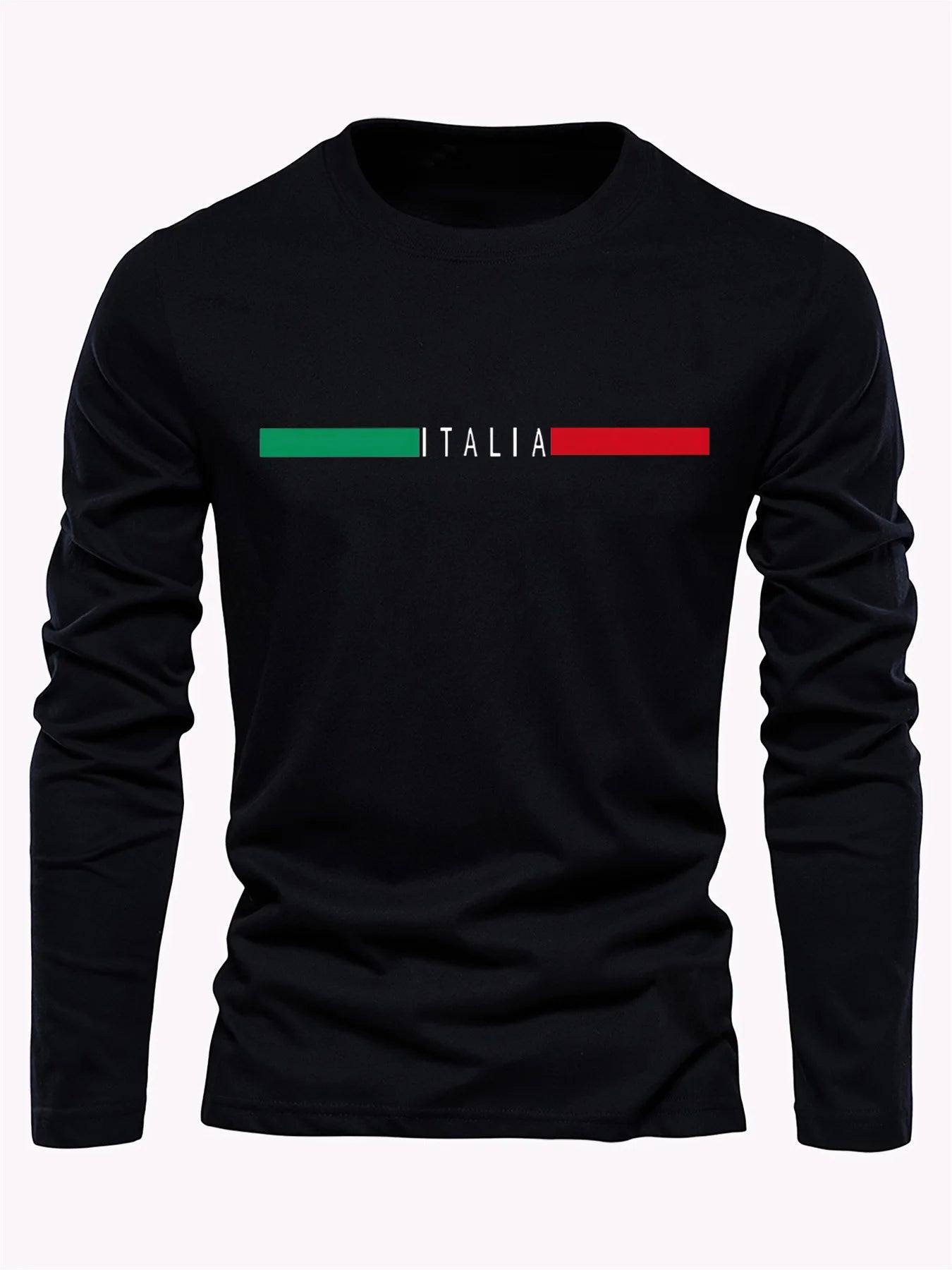 Men's 100% pure cotton comfortable casual loose oversized MALINO ITALIA printed sports round neck long sleeved T-shirt top