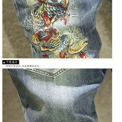 Harajuku Fashion Luxury Brand Men's Summer Embroidered Jeans Knee