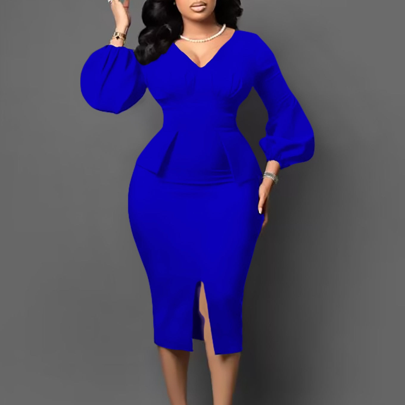 Summer Business Dress Women Elegant Solid Ruffle