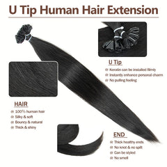 K Tip Hair Extensions Real Human Hair Black U tip Hair Extensions Human Hair Black Silky Straight for women 30g 50s 12-22inch