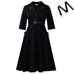 Elegant Plus-Size Women's Dress 2025 Fashion High-Waisted Skirt Suit Collar Trendy