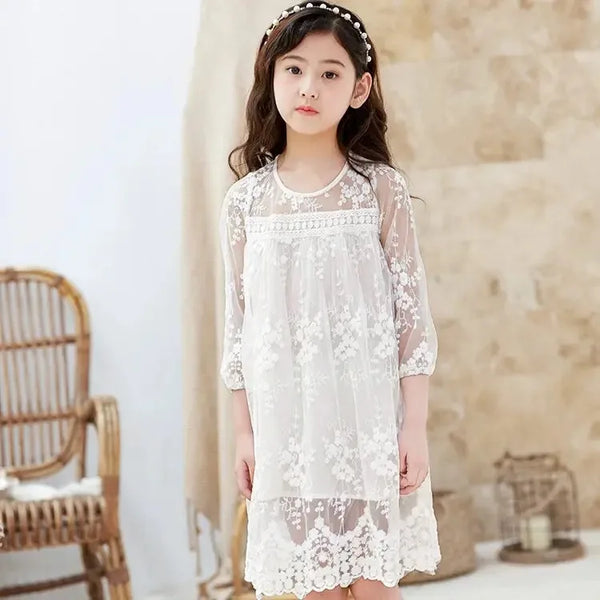 Summer Girls Short Sleeve Dress For Kids Polka Dot Dress Wedding Birthday Party Vestidos 3 6 7 9 12Year Children Casual Clothing