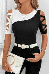Ladies' fashionable hollow out short sleeved T-shirt casual style