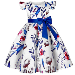 Foreign Trade Hot New Small Flying Sleeve Girl Dress Bow Print Princess Birthday Party Clothing