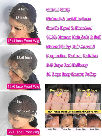 40 Inch Body Wave Human Hair Front Wig 13x6 13x4 Hd Lace Transparent Frontal wig Pre Plucked Brazilian Human Hair Wigs For Women