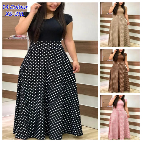 Retro Elegant Commuter Style Polka Dot High Waist  Flower Print Color Matching Short Sleeved Dress
