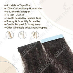 Invisible Tape In Hair Extensions Human Hair Kinky Straight/Light Yaki Straight Injected Tape ins Remy Black Tape On Hair 20PCS
