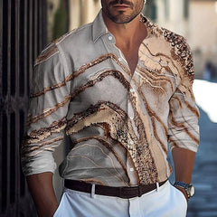 Mens Marble Abstract Liquid Art Formal Shirt Long Sleeve Fashion Casual