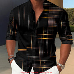 Men's gradient line shirt button up stand up collar shirt long sleeved casual outdoor vacation street daily 3D printed shirt