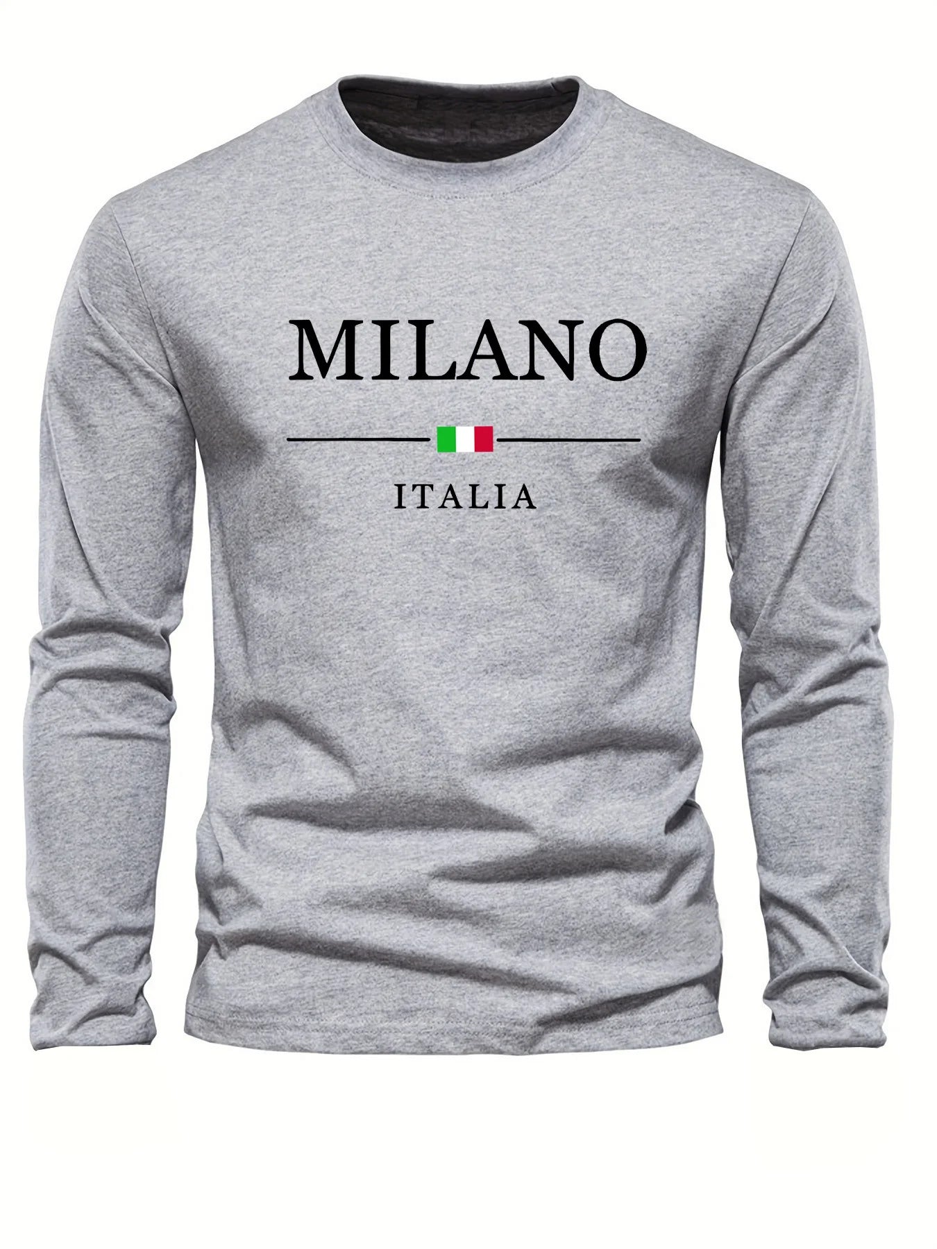 Men's 100% pure cotton comfortable casual loose oversized MALINO ITALIA printed sports round neck long sleeved T-shirt top