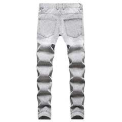 Mens Jeans Large-size Straight Light Gray Denim Trousers Spring  Ripped Jeans