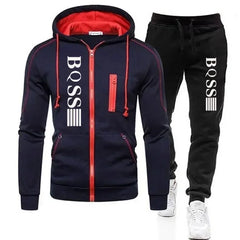 Autumn and winter men's new zipper cardigan + sweatpants set outdoor fashion leisure jogging fitness 2-piece set