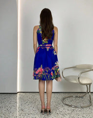 Tropical Print Halter Neck Dress, Vacation Style Backless Dress For Spring & Summer, Women Clothing Women Dress Summer Slimming
