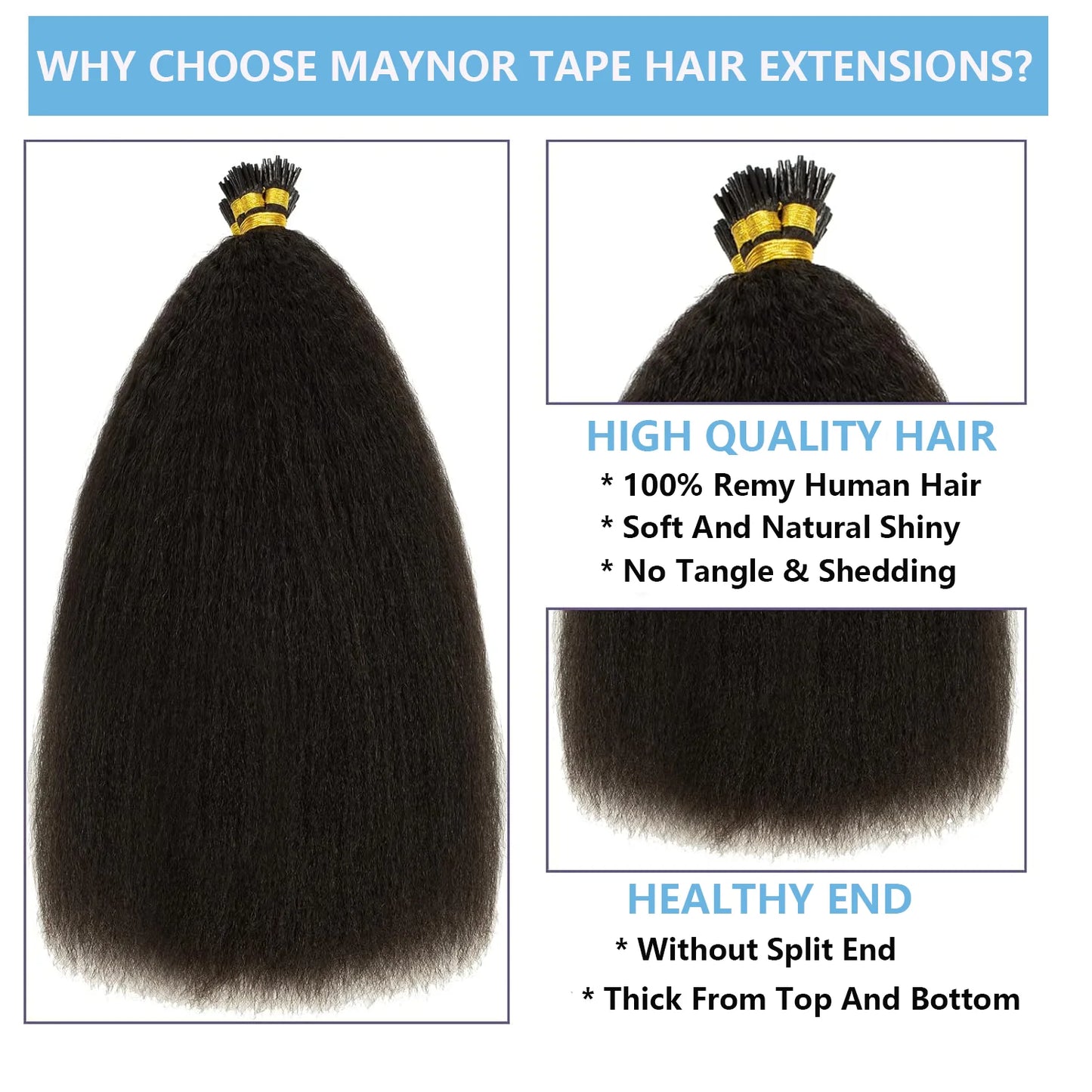 Kinky Straight I Tip Hair Extensions Real Human Hair 100% Brazilian Virgin Hair Itip Human Hair Extensions For Women 50 Gram #1B