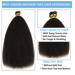 Kinky Straight I Tip Hair Extensions Real Human Hair 100% Brazilian Virgin Hair Itip Human Hair Extensions For Women 50 Gram #1B