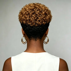 Two Tone Black Honey Blonde Short Kinky Curly Human hair Fashion 80% Density  full wig
