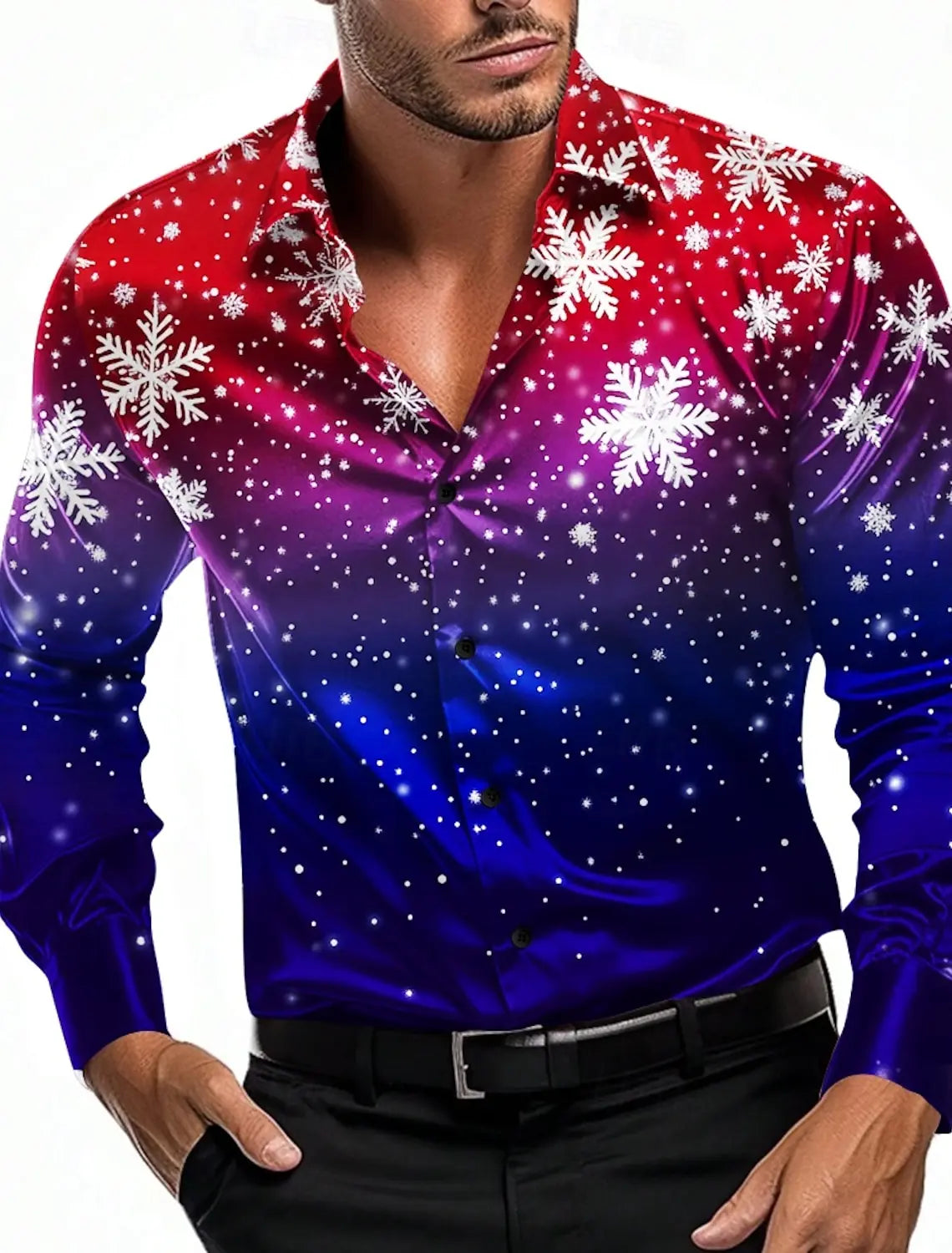 Christmas Theme Men's Christmas Scene Printed Shirts Snowflake Graphics Casual   Long Sleeve shirts