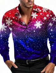 Christmas Theme Men's Christmas Scene Printed Shirts Snowflake Graphics Casual   Long Sleeve shirts