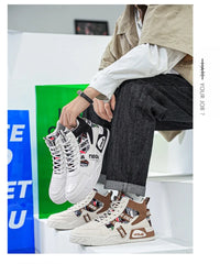 Men's High Top Sneakers Fashion Leather Casual Ankle Boots  for Men Lace Up
