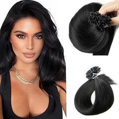 K Tip Hair Extensions Real Human Hair Black U tip Hair Extensions Human Hair Black Silky Straight for women 30g 50s 12-22inch