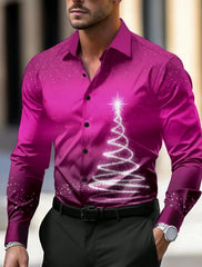 Christmas Theme Men's Christmas Scene Printed Shirts Snowflake Graphics Casual   Long Sleeve shirts