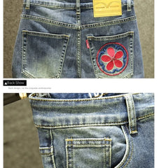 Harajuku Fashion Luxury Brand Men's Summer Embroidered Jeans Knee
