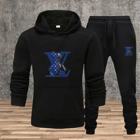 Men's hooded pullover + sweatpants fitness set for autumn and winter, casual jogging two-piece set