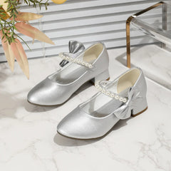 Children's Leather Shoes Elegant Girl Princess Shoes with Bowknot Fashion Chic Versatile Kids Party High-heels Shoes Black White