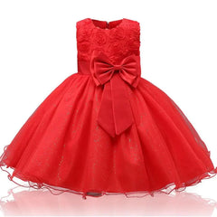 Girl's Red Christmas Dress for 4-8 Years Kids Bow Dress Crown Elegant Children's Wedding Dresses Girls Formal Gown Performance