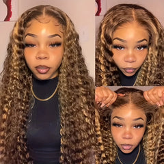 200% 13x4 Highlight Human Hair Wig Deep Wave Lace Front Wig For Women 13x4 Ombre Lace Frontal Wig Human Hair Free Part Pre