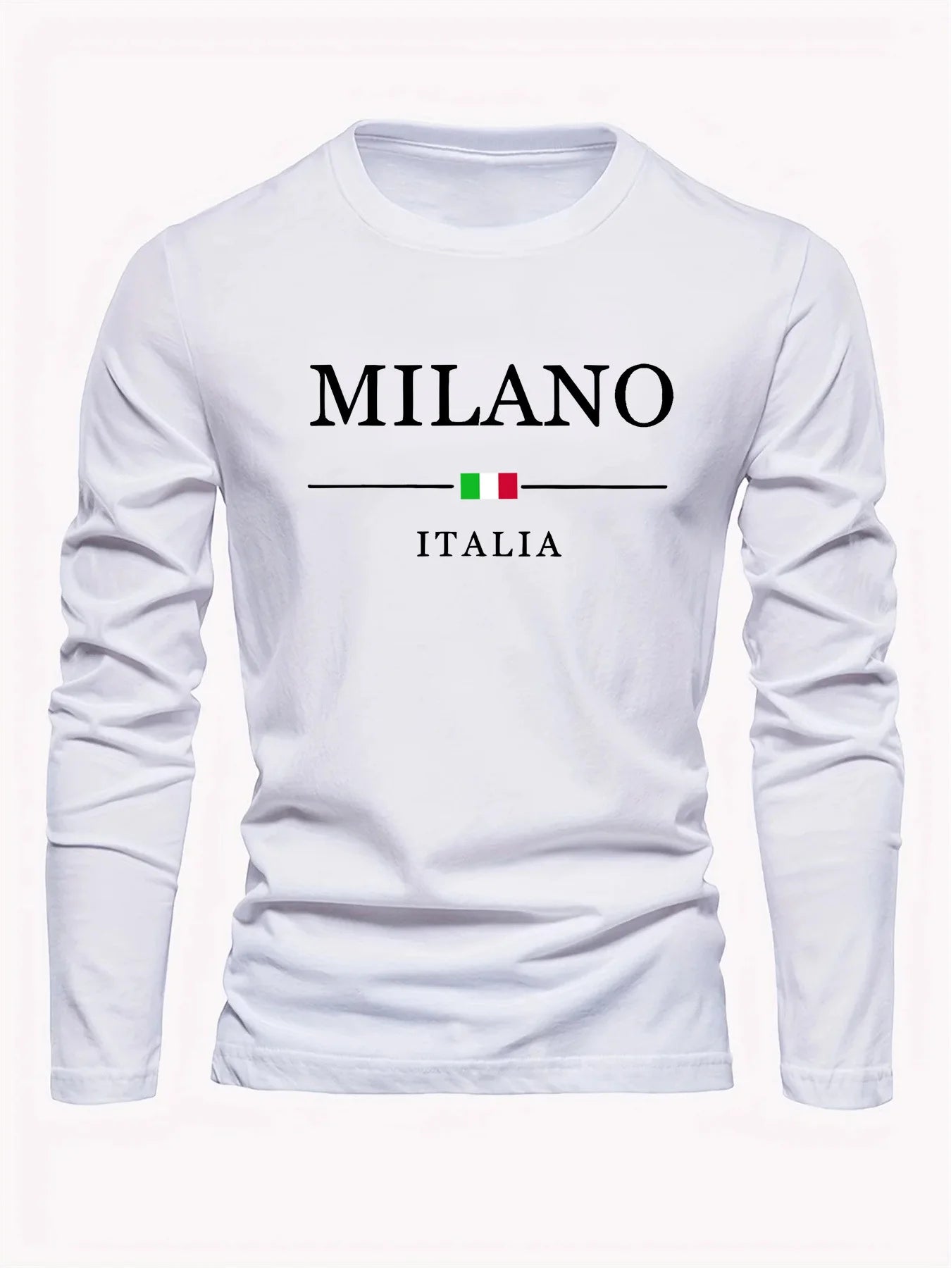 Men's 100% pure cotton comfortable casual loose oversized MALINO ITALIA printed sports round neck long sleeved T-shirt top