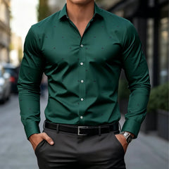 Men's Lightweight Long Sleeve Shirt With Subtle Geometric Dot Print Slim Fit Breathable Fabric For Formal Casual Daily Social Oc