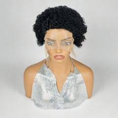 Natural Black Short Tight Kinky Curly Lace Front Pixie Cut Human Hair Wig Lightweight Solid Black Small Curl Short Lace Front Pixie Wig13x4x1 Lace Front Full Machine Made For Office Routine Dating & Various Formal Gatherings
