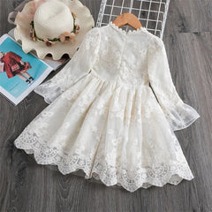 girls new spring and autumn high-end temperament long sleeve solid color dress