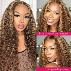 200% 13x4 Highlight Human Hair Wig Deep Wave Lace Front Wig For Women 13x4 Ombre Lace Frontal Wig Human Hair Free Part Pre