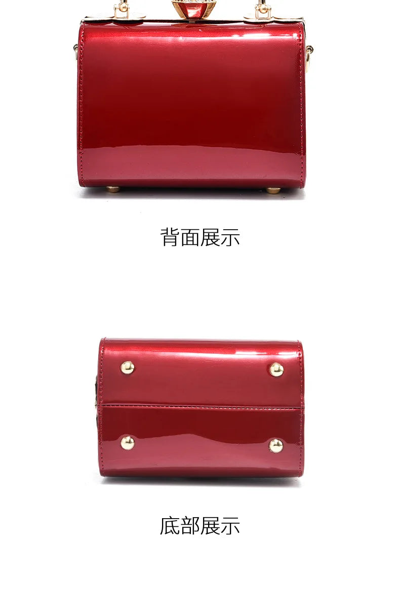 Fashion Women's Bright Leather Steel Armor Bag New Lacquer Leather Bride Handbag