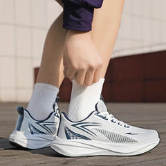 Men Running Shoes Marathon Sneakers Carbon Board Air Cushion Breathable Lightweight Men's Comfortable Athletic Nonskid Sports