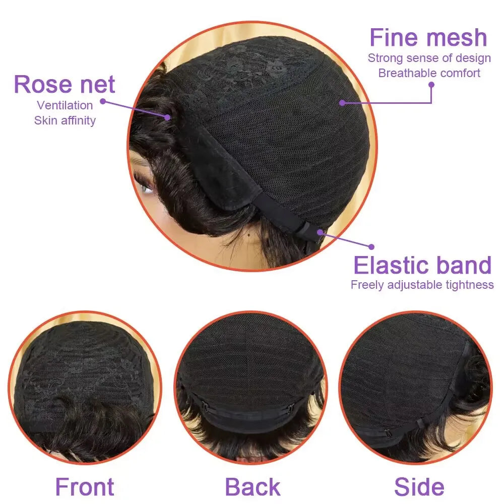 Human Hair Wig Pixie Cut Wig Highl Short Human Hair machine Women