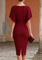 Women's Short Sleeve Midi Dress Cowl Neck Draped Cape Top Bodycon Skirt Elegant Party Evening