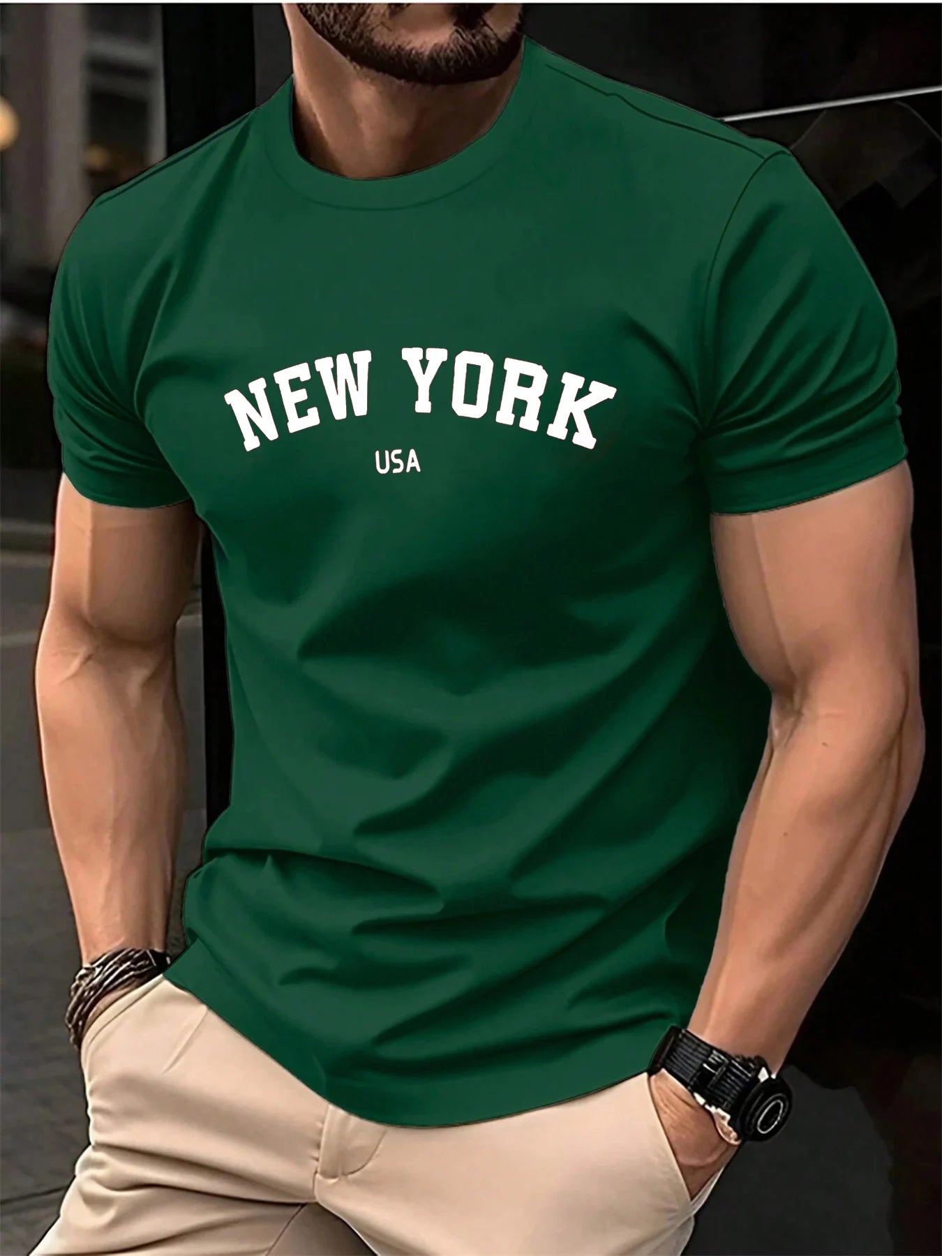 Men's Summer 100 Cotton Fashionable Casual Loose Large New York USA Letter Printed Round Neck Short Sleeve T-shirt Top