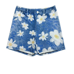 Printed Legging - Not Denim Fabric All-over Faux-Denim Printed 3-Inch Shorts with Faux Pocket and Button Print Details. New-a