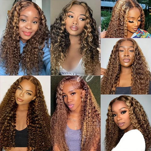 200% 13x4 Highlight Human Hair Wig Deep Wave Lace Front Wig For Women 13x4 Ombre Lace Frontal Wig Human Hair Free Part Pre