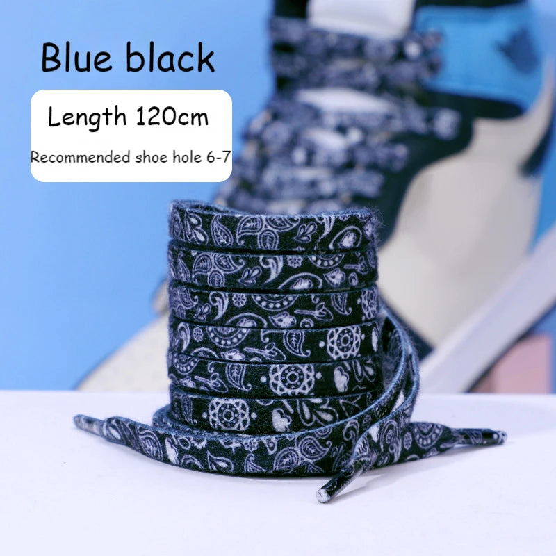 Sports Shoelaces Cashew Flower AF1 Canvas Shoe laces Black and White Color Ins Trend Personality Flat Shoelace Rope Wholesale